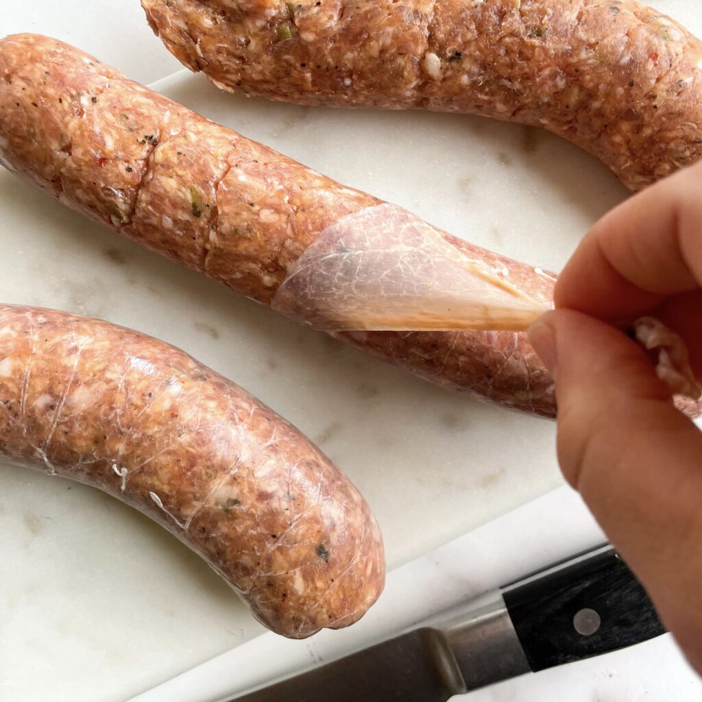 Removing sausage casing