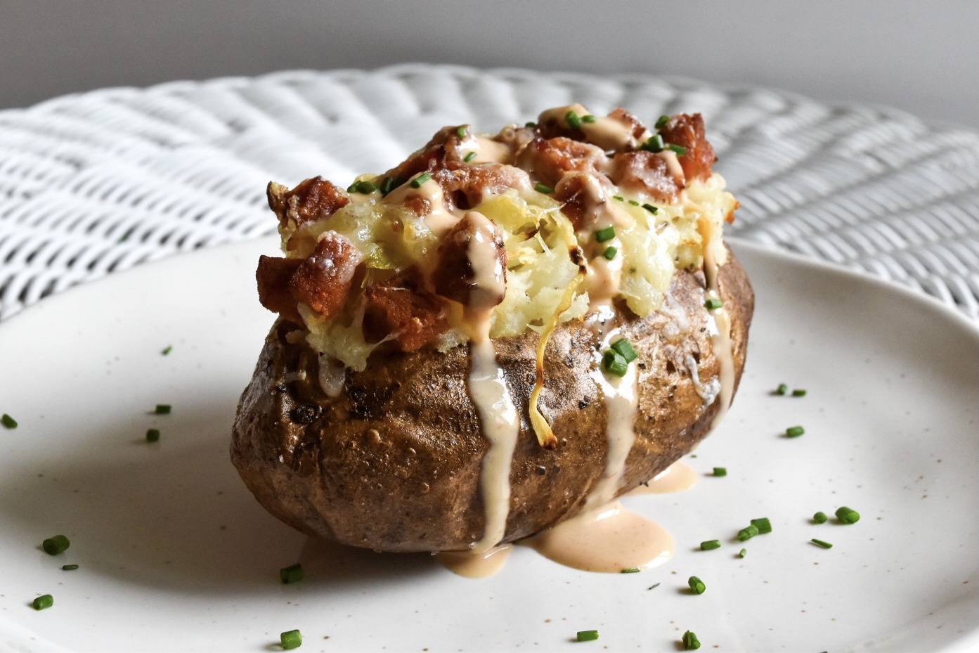 Loaded Chorizo & Sauerkraut Baked Potato