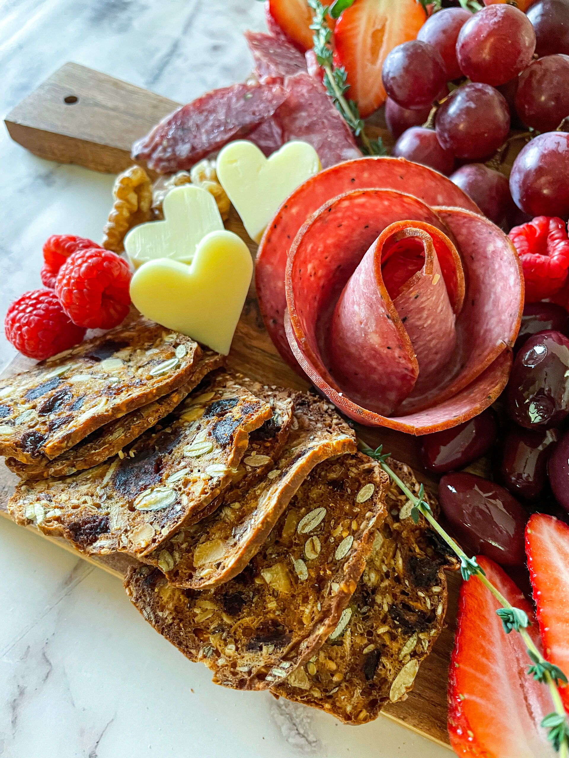 Salami rose on a charcuterie board