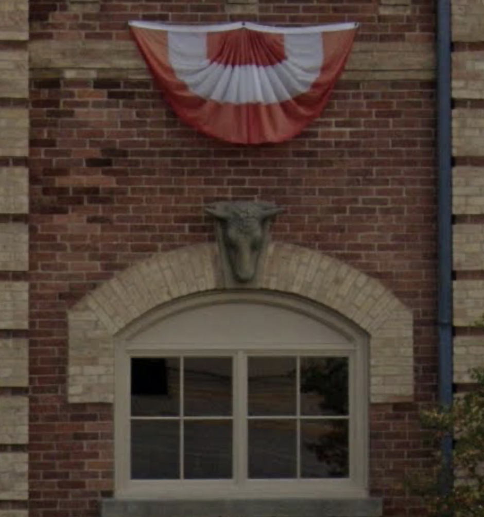 An old Orangeville Butcher Shop. Cattle head over the butcher stalls at the Town Hall and Market in Orangeville