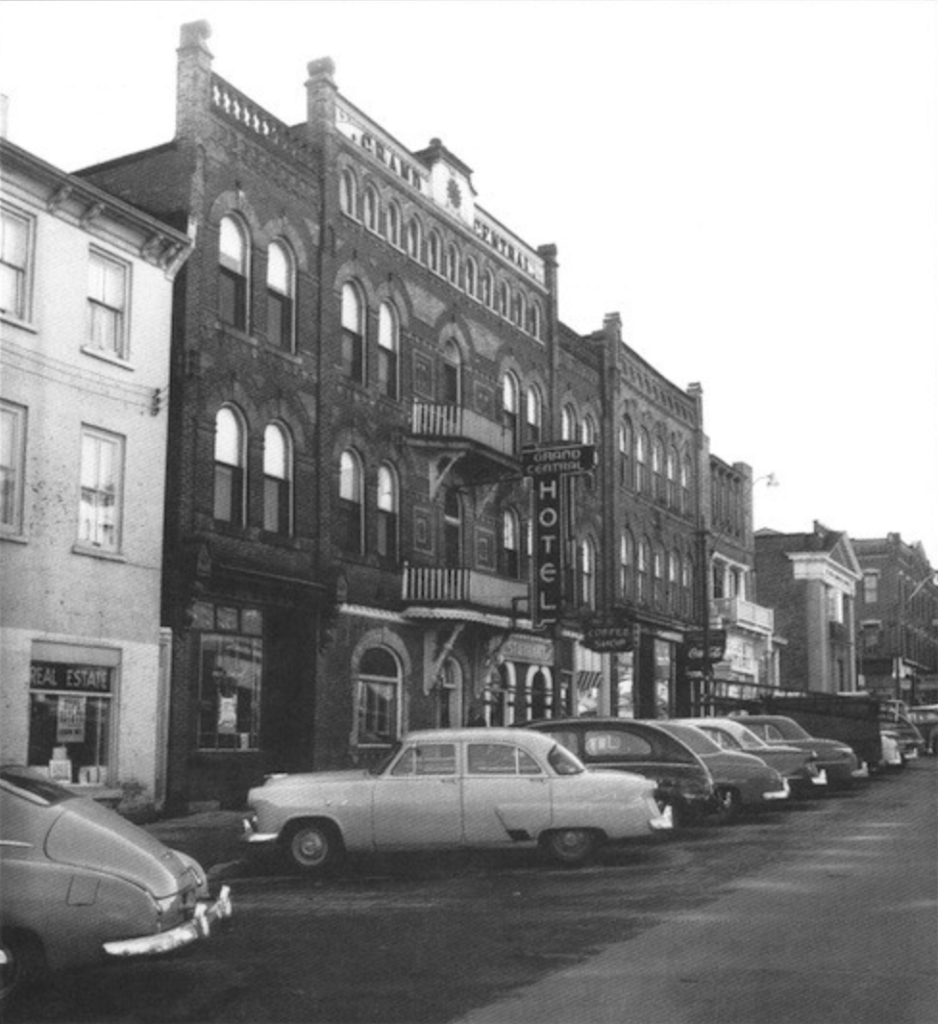 Automobiles along the south side of Broadway in Orangeville in the 1950's.