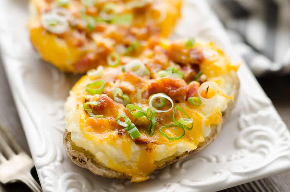 Air Fryer Ham & Three Cheese Twice Baked Potatoes Recipe by The Creative Bite