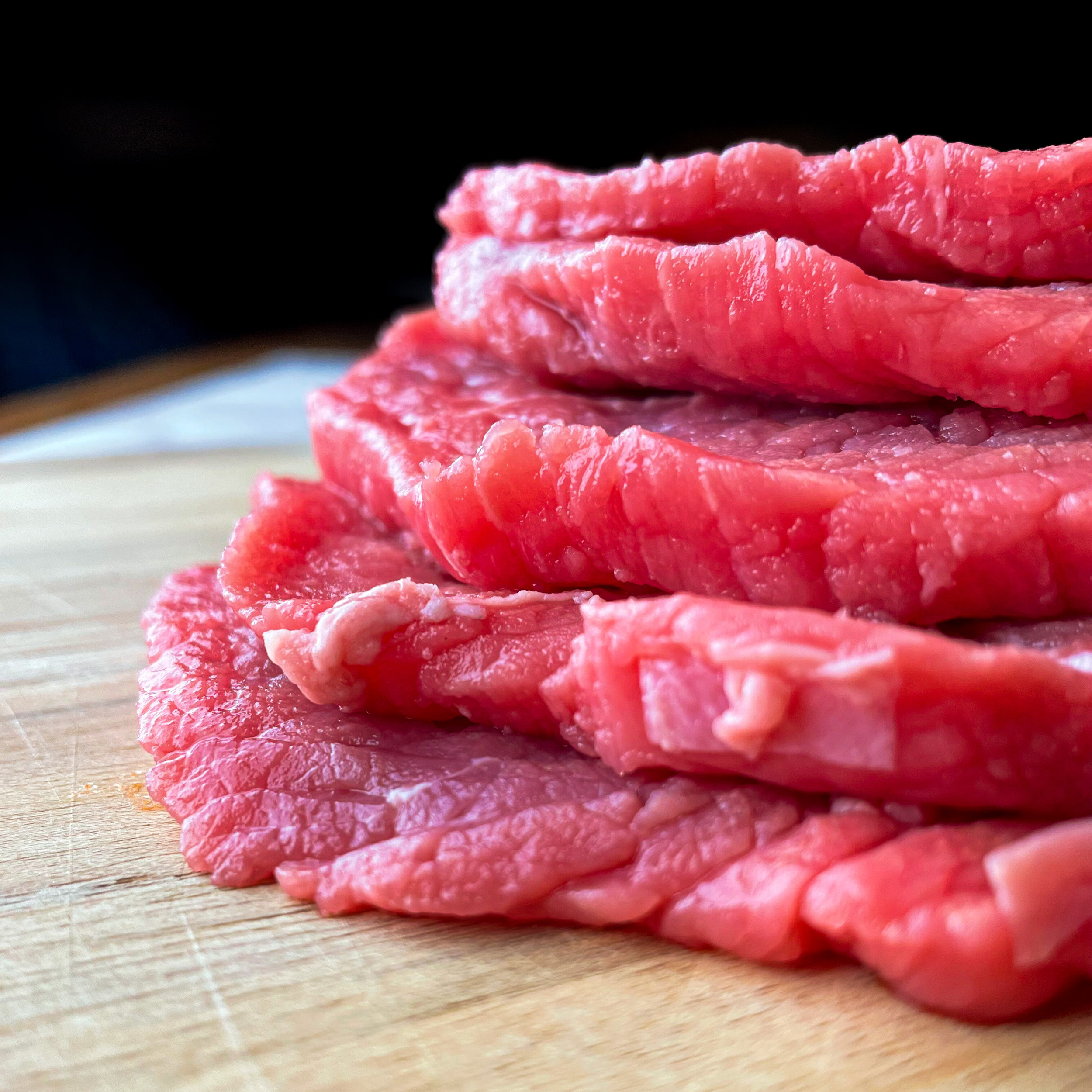 Sliced eye of round for beef jerky