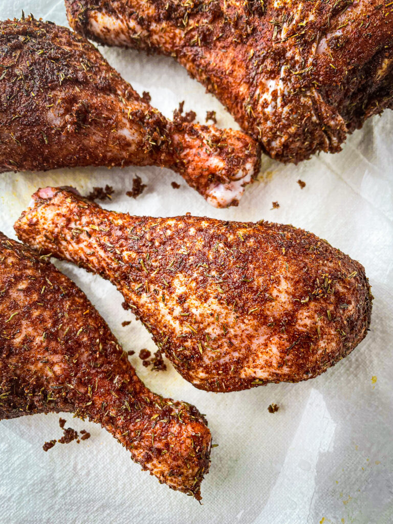 Jerk Spiced Chicken Drums that are ready to bake in the oven.