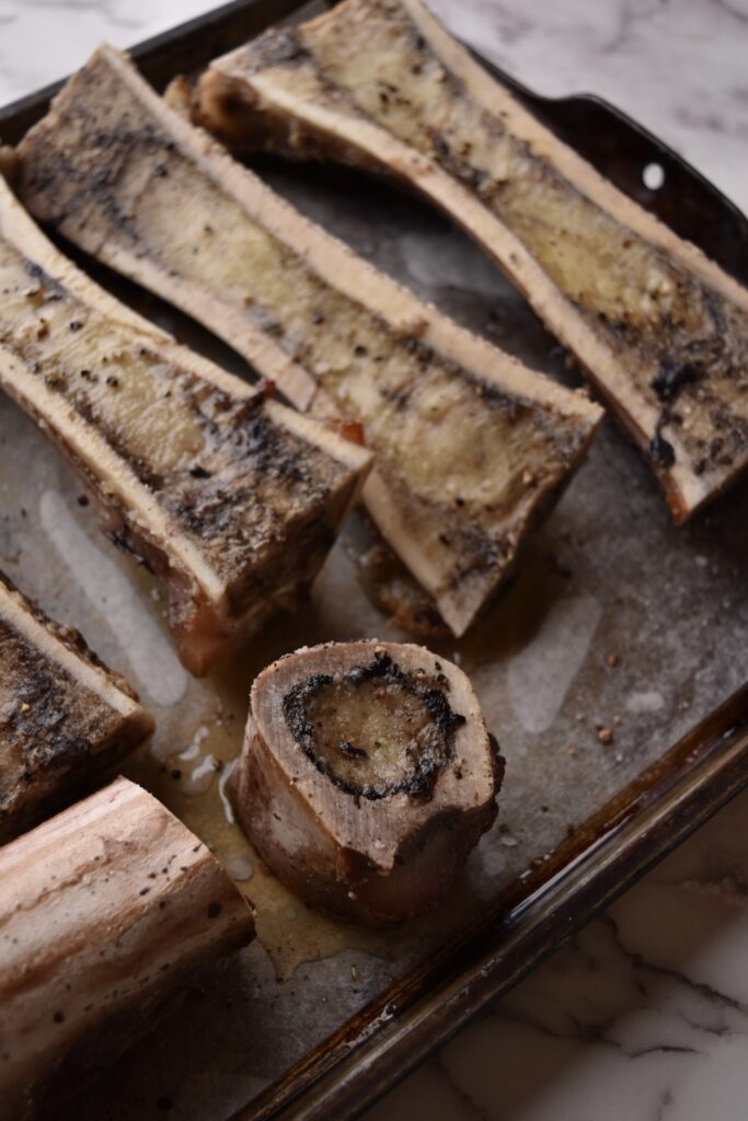 Roasted beef bones including canoe cut and wheels.