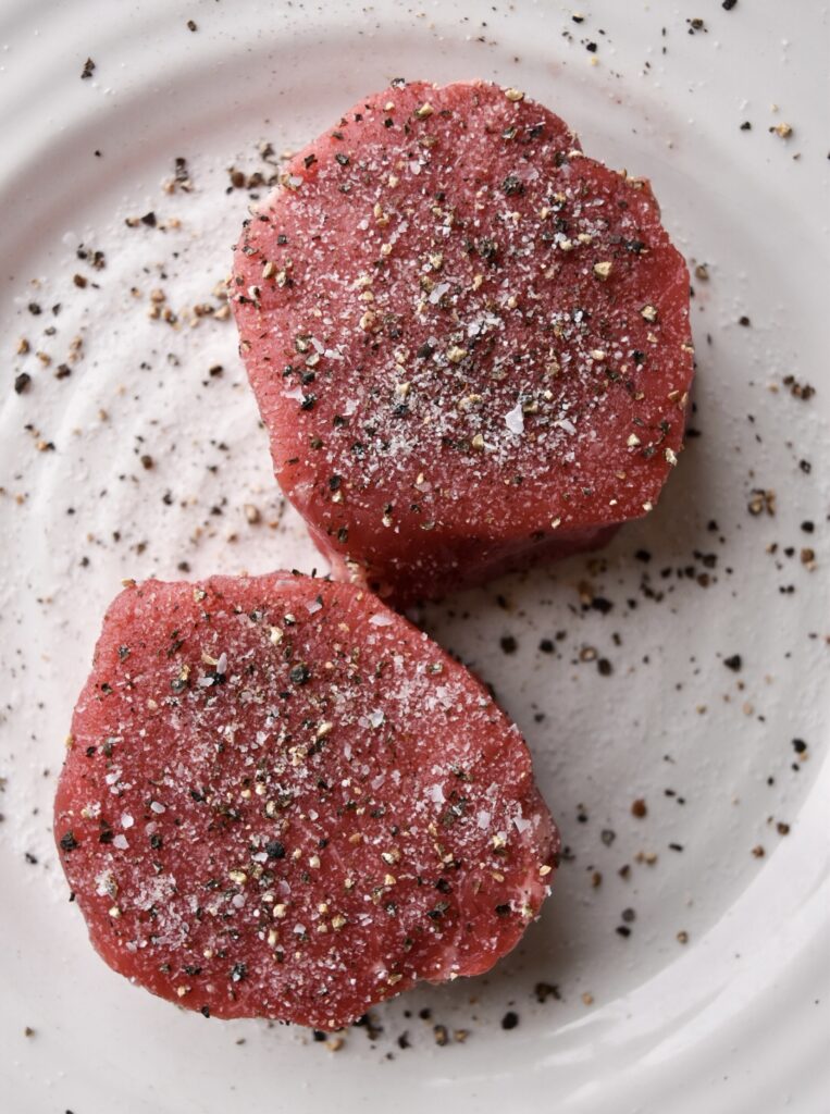 Seasoned Filet Mignons with salt and pepper